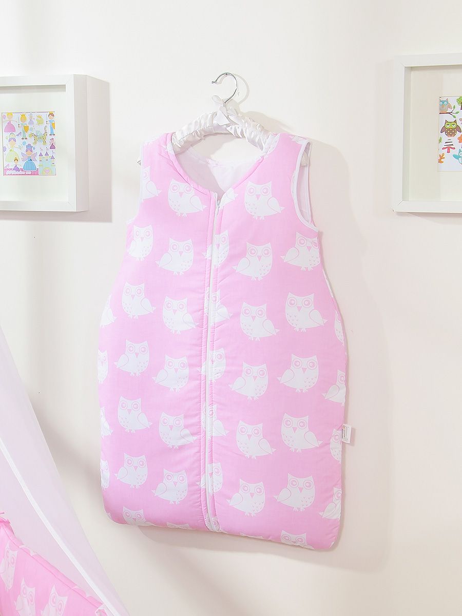 Śpiworek dla dzieci bawełniany M 6-12 mcy TOG 2.5 całoroczny ocieplany sowy różowe