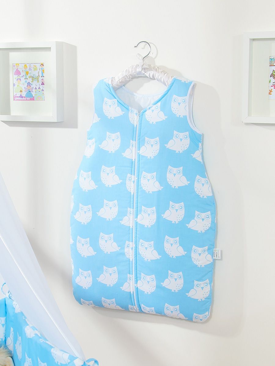Śpiworek dla dzieci bawełniany M 6-12 mcy TOG 2.5 całoroczny ocieplany sowy niebieskie