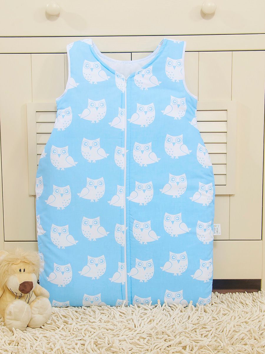 Śpiworek dla dzieci bawełniany M 6-12 mcy TOG 2.5 całoroczny ocieplany sowy niebieskie