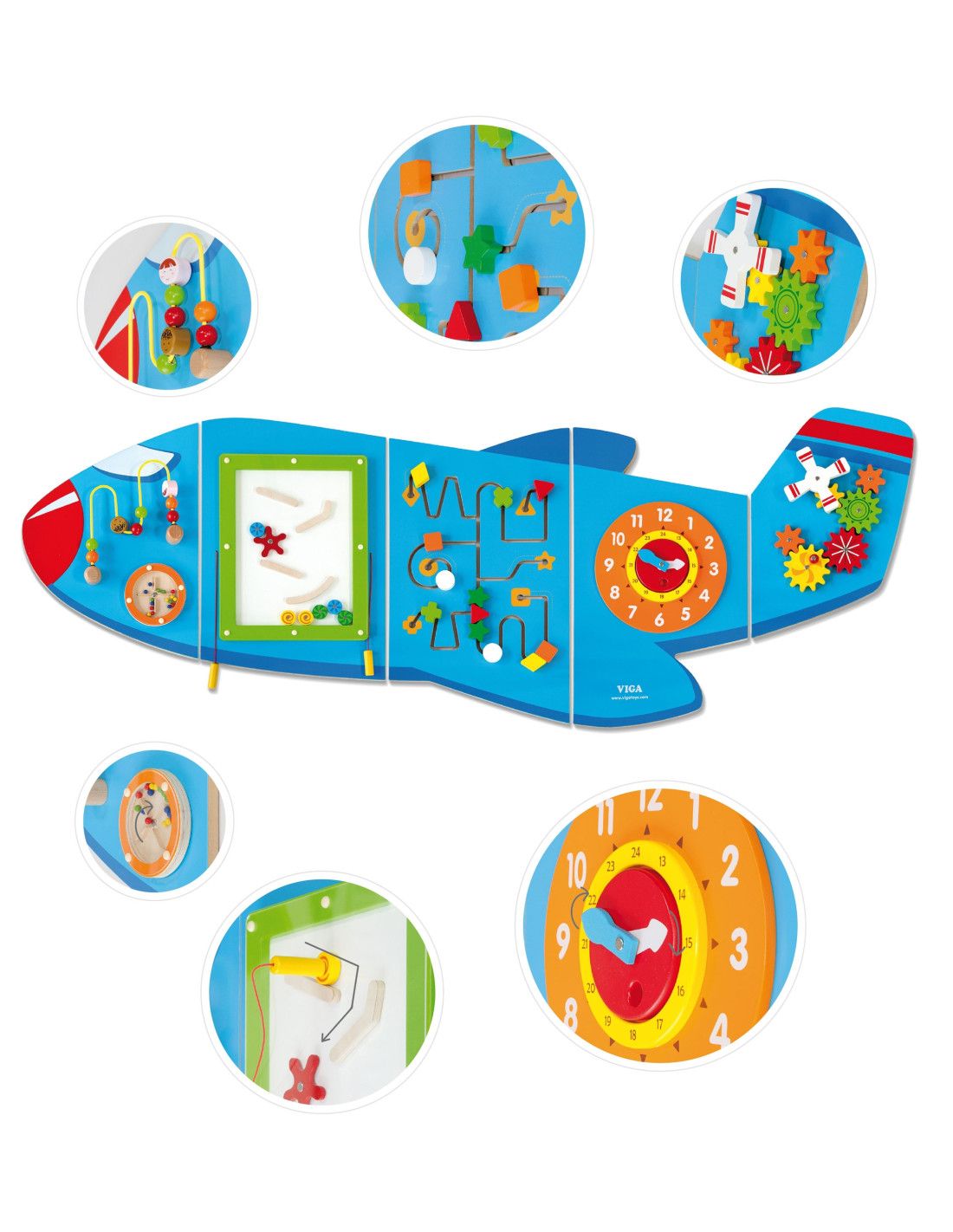 VIGA Drewniana Tablica Sensoryczna Manipulacyjna Samolot Certyfikat FSC Montessori