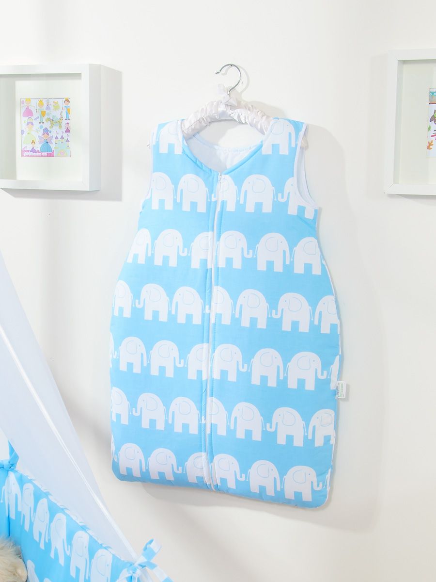 Śpiworek dla dzieci bawełniany M 6-12 mcy TOG 2.5 całoroczny ocieplany słonie niebieskie