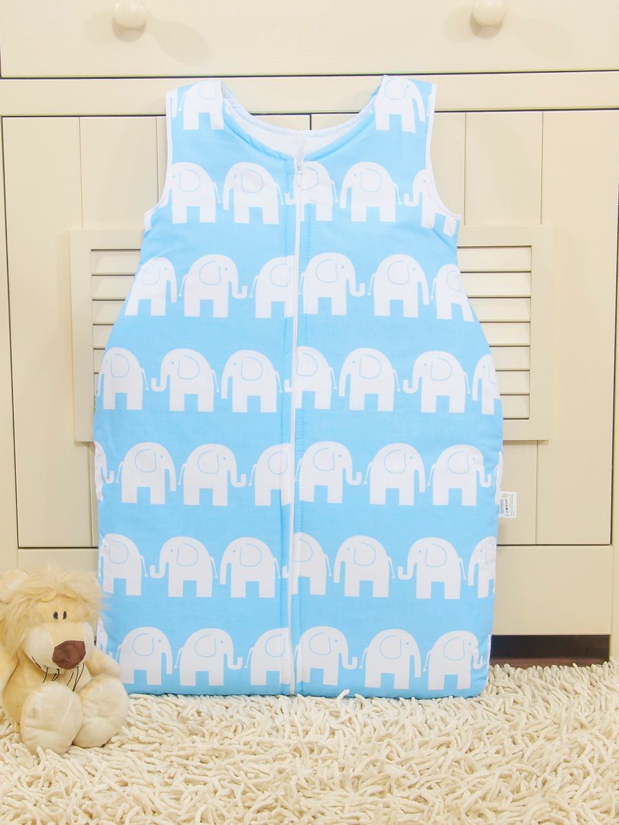 Śpiworek dla dzieci bawełniany M 6-12 mcy TOG 2.5 całoroczny ocieplany słonie niebieskie