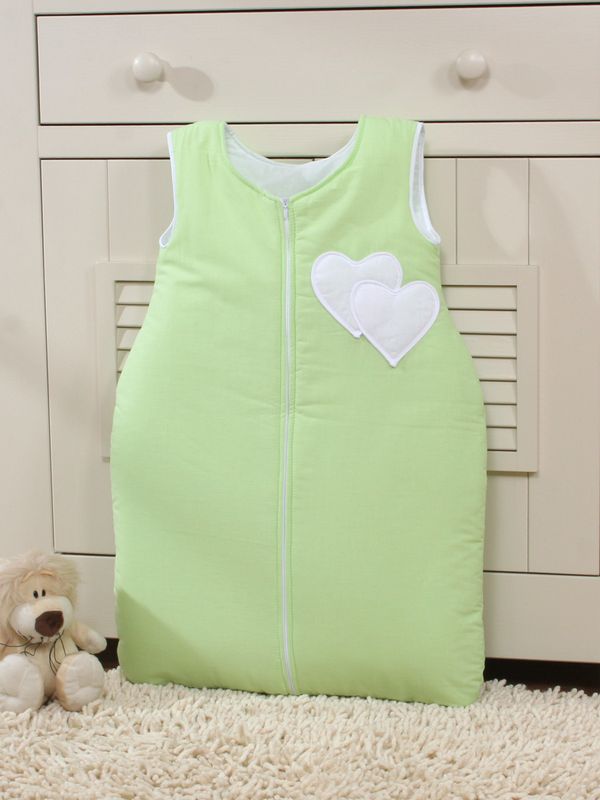 Śpiworek dla dzieci bawełniany M 6-12 mcy TOG 2.5 całoroczny ocieplany serduszka zielone