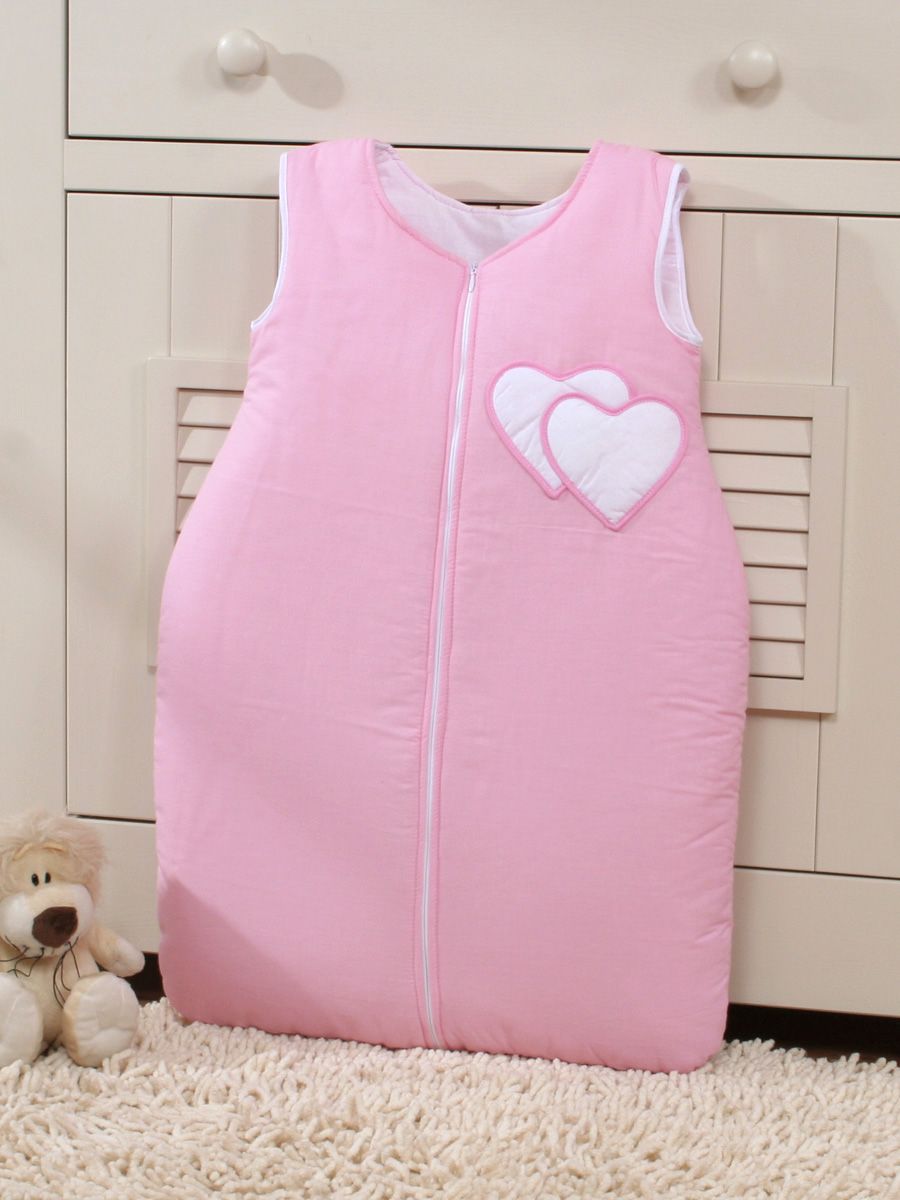 Śpiworek dla dzieci bawełniany M 6-12 mcy TOG 2.5 całoroczny ocieplany serduszka różowe