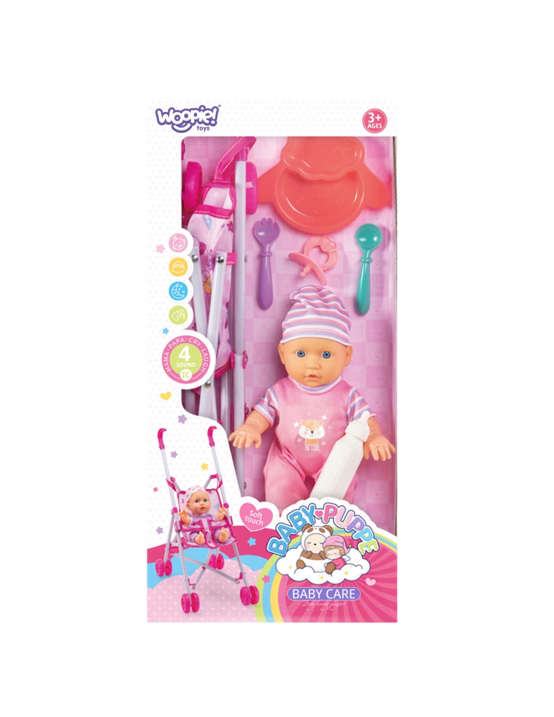 WOOPIE ROYAL Pierwsza Lalka Bobas z Wózkiem Opiekunka + Zestaw do Karmienia