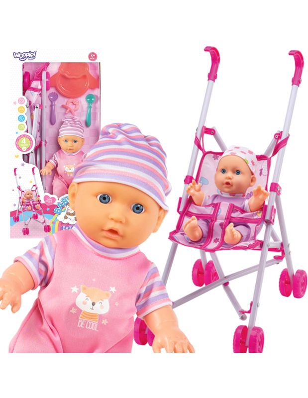 WOOPIE ROYAL Pierwsza Lalka Bobas z Wózkiem Opiekunka + Zestaw do Karmienia