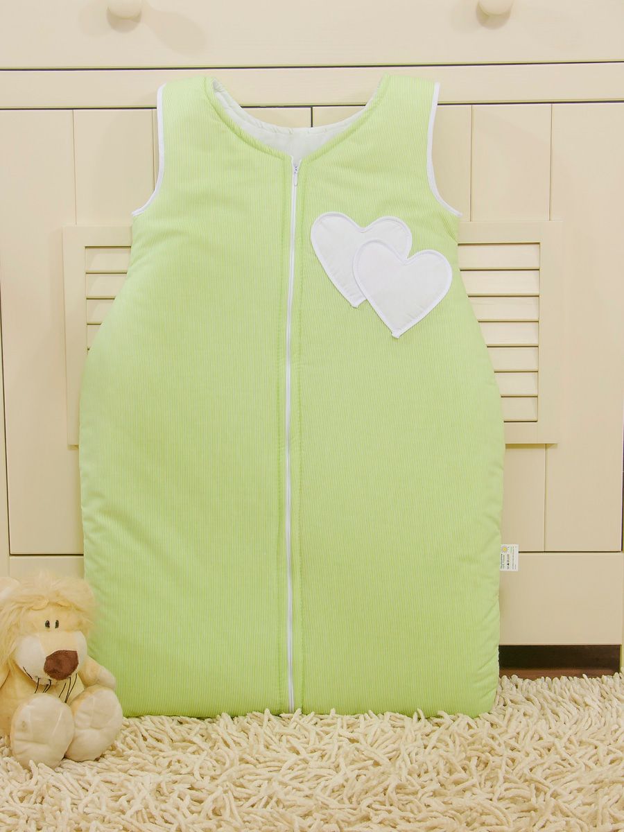 Śpiworek dla dzieci bawełniany M 6-12 mcy TOG 2.5 całoroczny ocieplany serduszka paseczki zielone