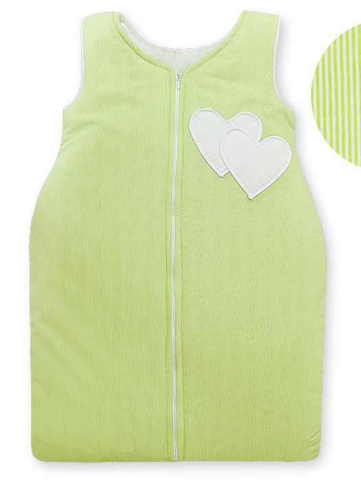 Śpiworek dla dzieci bawełniany M 6-12 mcy TOG 2.5 całoroczny ocieplany serduszka paseczki zielone