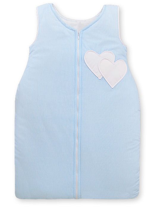 Śpiworek dla dzieci bawełniany M 6-12 mcy TOG 2.5 całoroczny ocieplany serduszka paseczki niebieskie