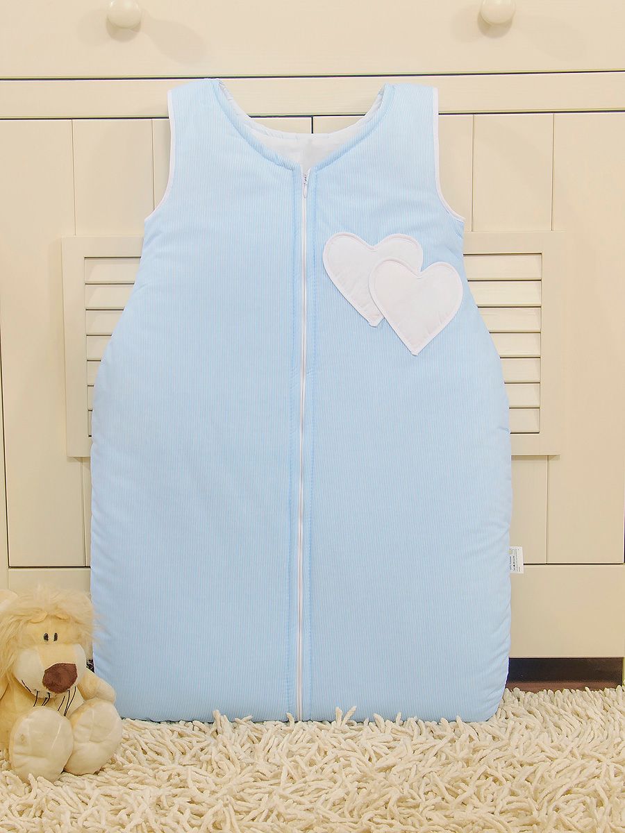 Śpiworek dla dzieci bawełniany M 6-12 mcy TOG 2.5 całoroczny ocieplany serduszka paseczki niebieskie