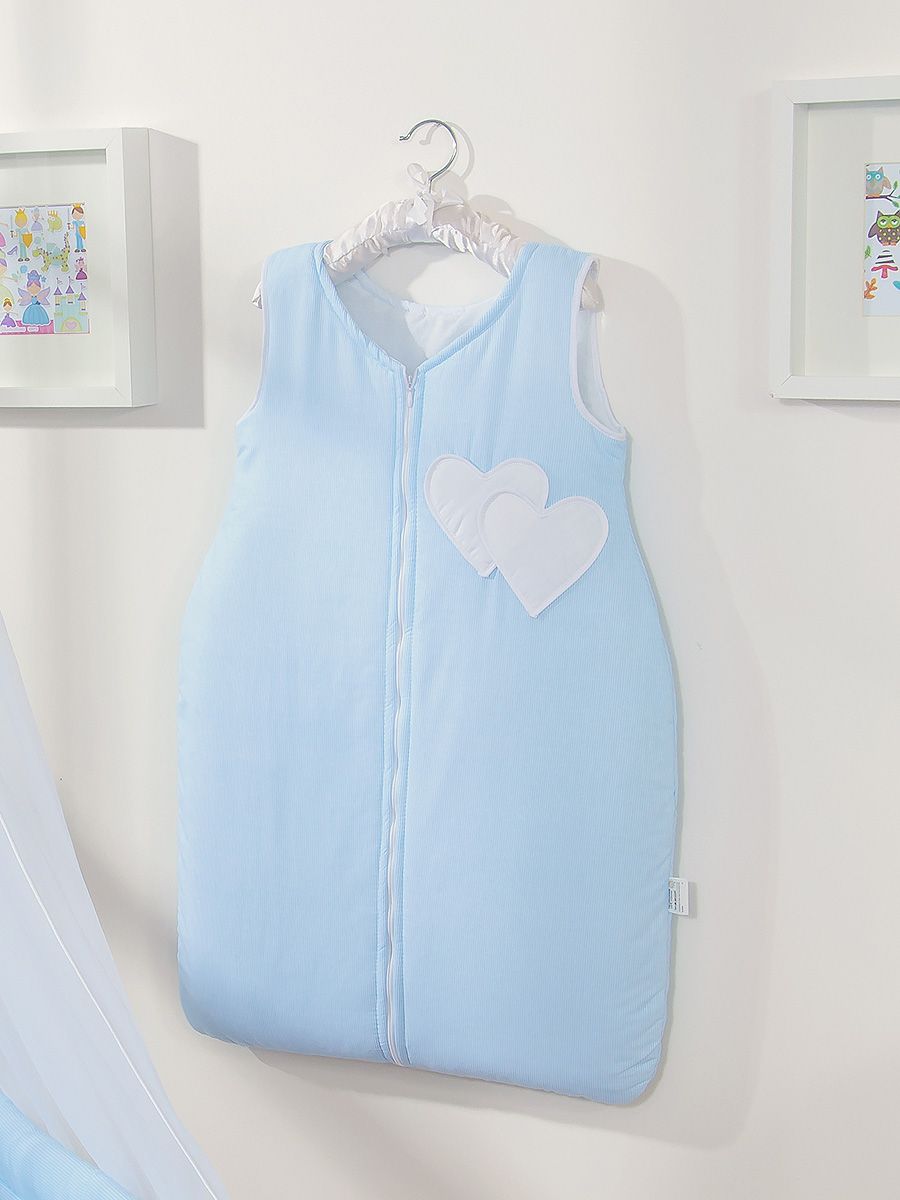 Śpiworek dla dzieci bawełniany M 6-12 mcy TOG 2.5 całoroczny ocieplany serduszka paseczki niebieskie