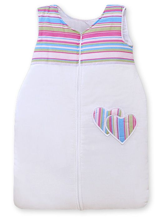 Śpiworek dla dzieci bawełniany M 6-12 mcy TOG 2.5 całoroczny ocieplany serduszka paseczki fioletowe