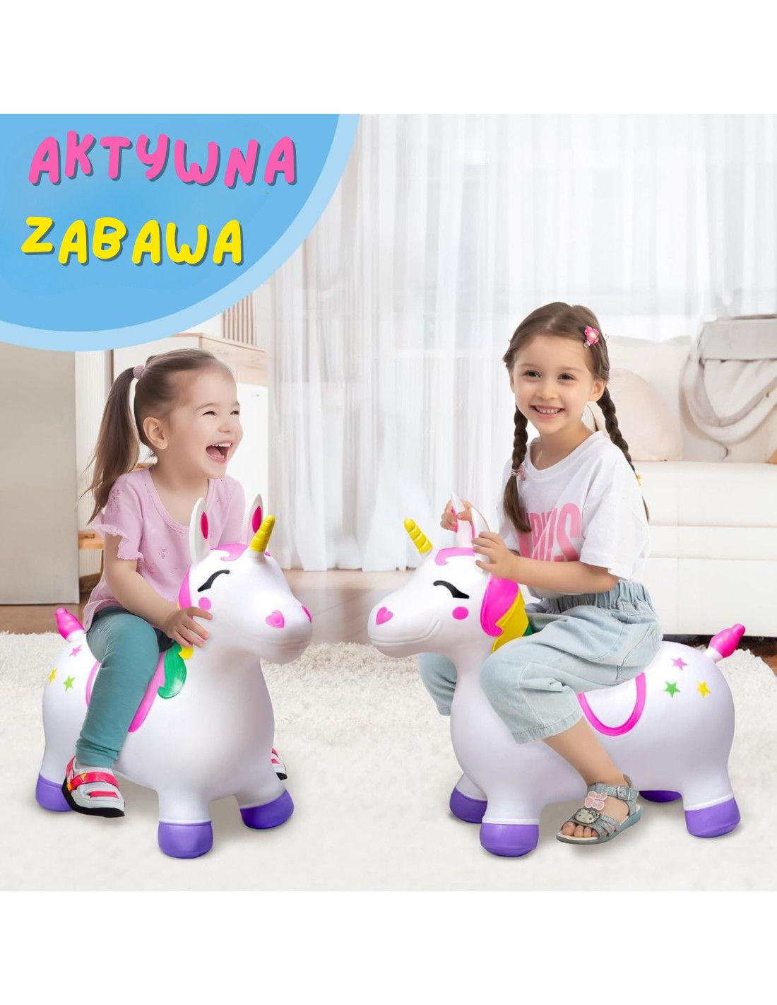 WOOPIE Skoczek Gumowy do Skakania Jednorożec Biały+ Pompka