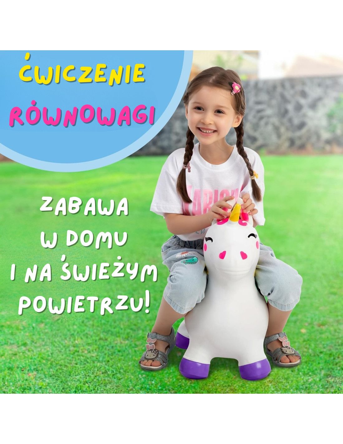 WOOPIE Skoczek Gumowy do Skakania Jednorożec Biały+ Pompka
