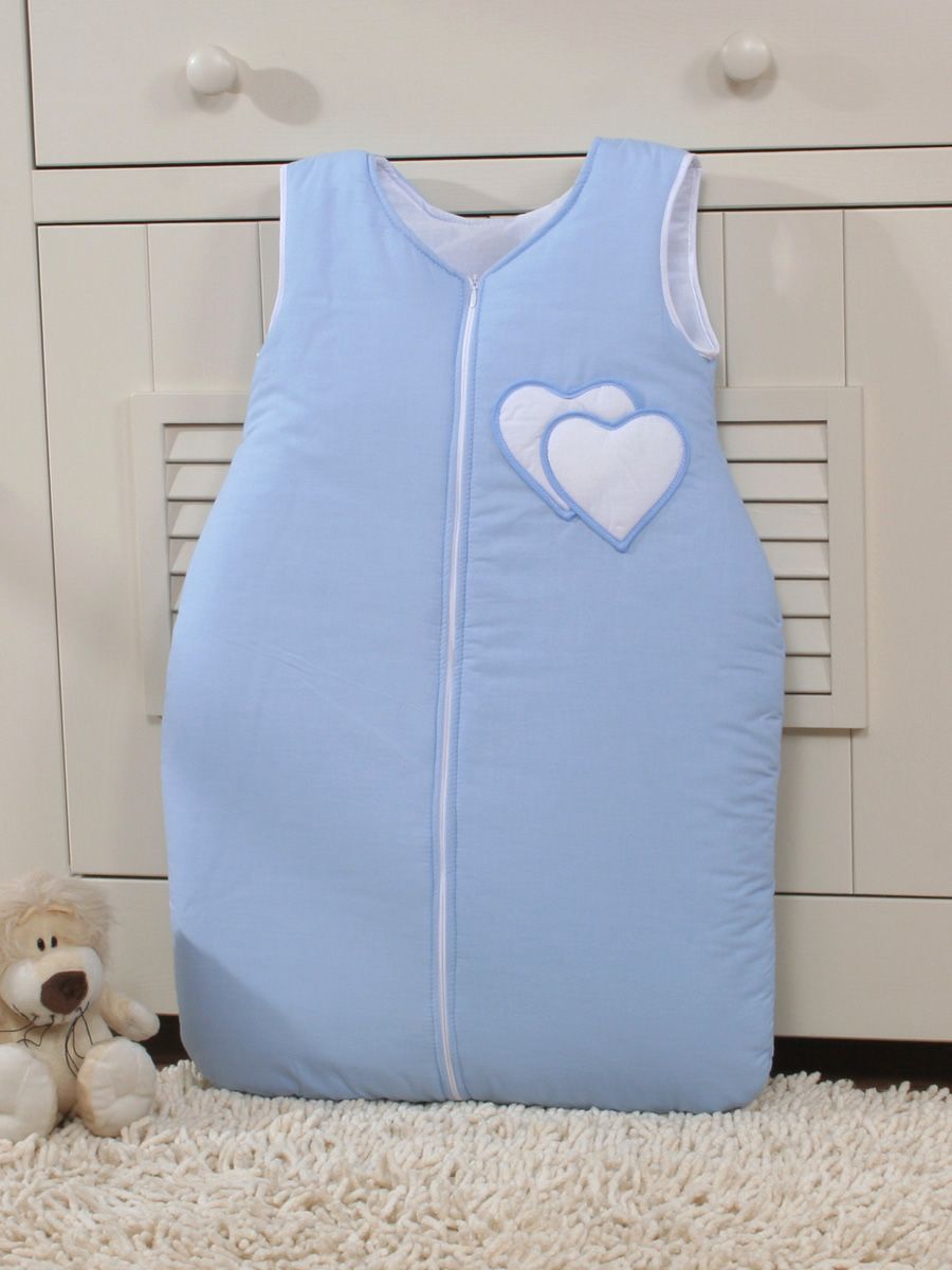 Śpiworek dla dzieci bawełniany M 6-12 mcy TOG 2.5 całoroczny ocieplany serduszka niebieskie