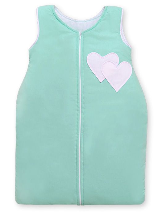 Śpiworek dla dzieci bawełniany M 6-12 mcy TOG 2.5 całoroczny ocieplany serduszka miętowe