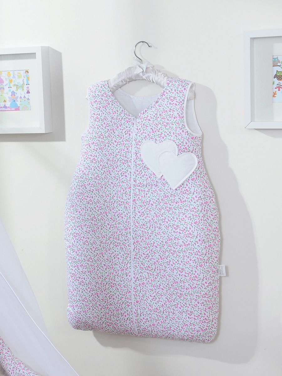 Śpiworek dla dzieci bawełniany M 6-12 mcy TOG 2.5 całoroczny ocieplany serduszka łączka różowa