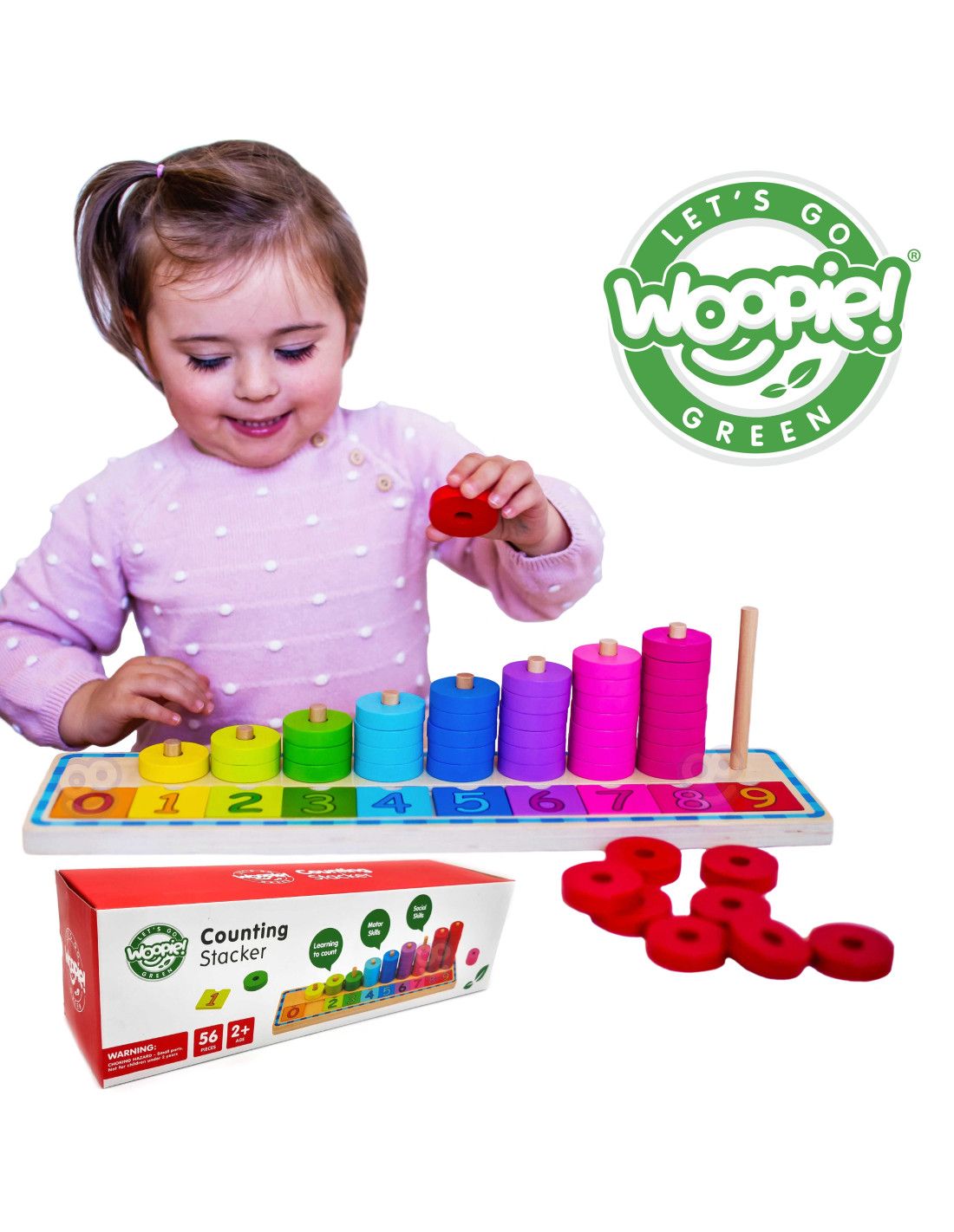 WOOPIE GREEN Układanka Nauka Liczenia i Kolorów Montessori 56 el.