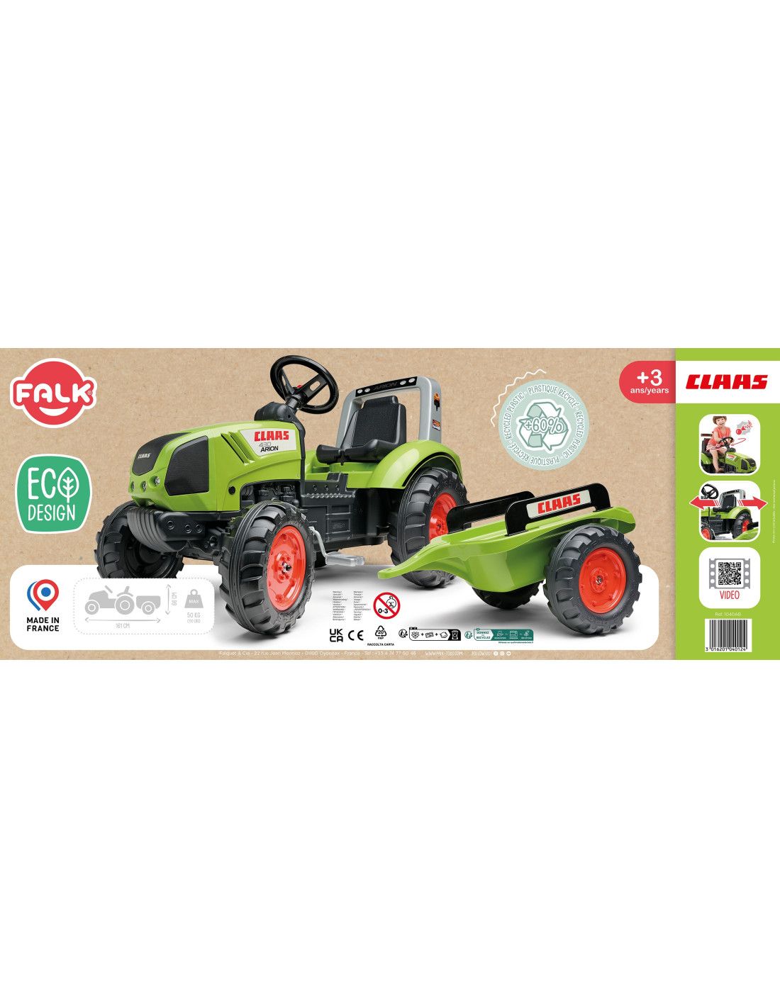 FALK Traktor na Pedały Claas Duży z Przyczepką od 3 lat