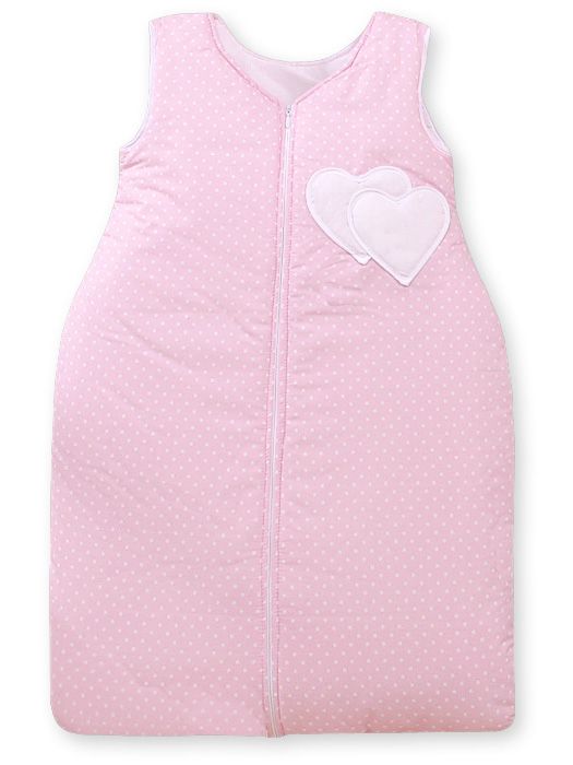 Śpiworek dla dzieci bawełniany M 6-12 mcy TOG 2.5 całoroczny ocieplany serduszka kropki na różu