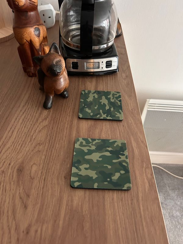 Camo Print  Neoprene Drinks Coasters in Green Set Of 4