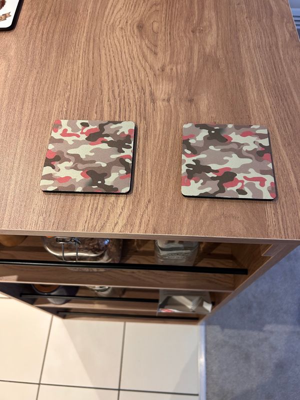 Camo Print Neoprene Drinks Coasters in Pink Set of 4