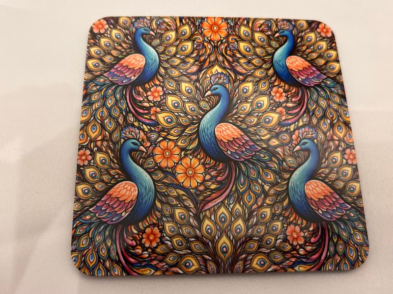 William Wallace inspired peacock print drinks coasters set of 4