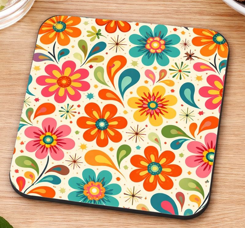 60's print drinks coasters set of 4