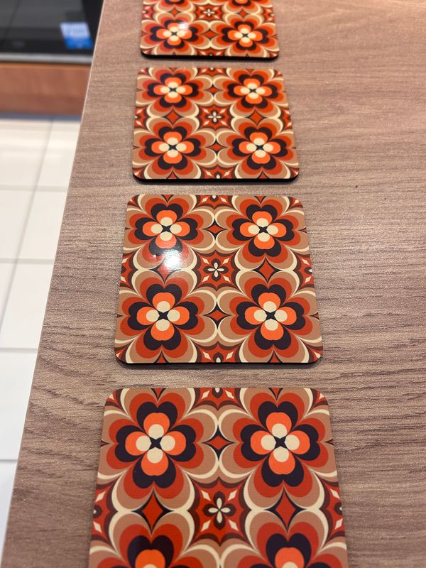 1970's print drinks coasters set of 4