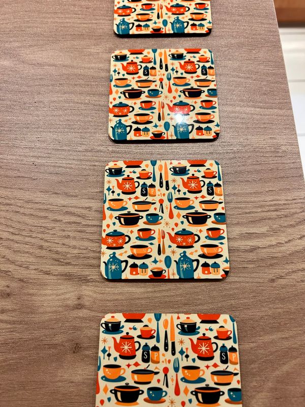 1960's style Kitchen Print Drinks Coasters set of 4