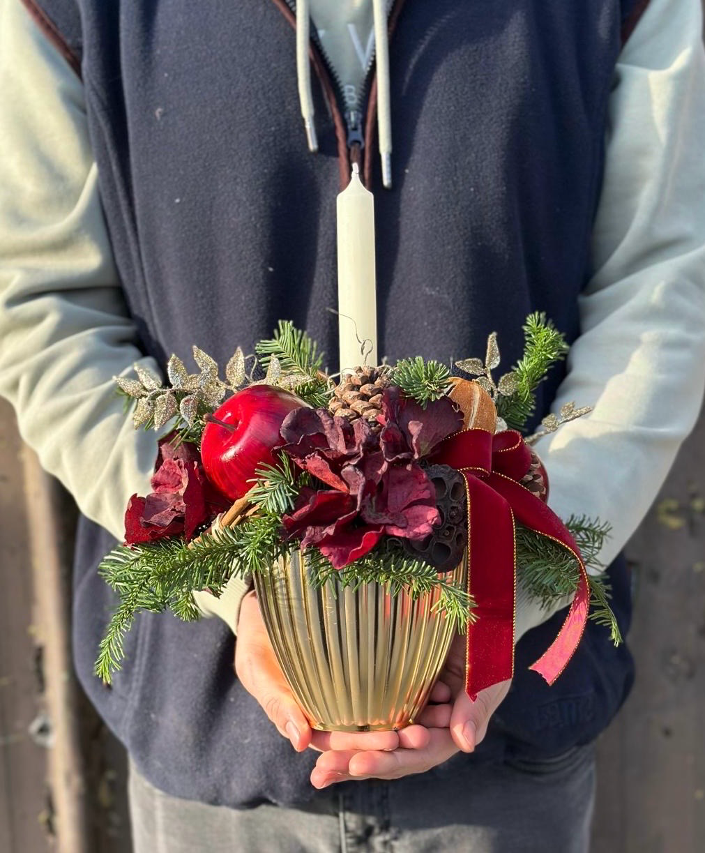 Festive Apple & Orange Candle Arrangement