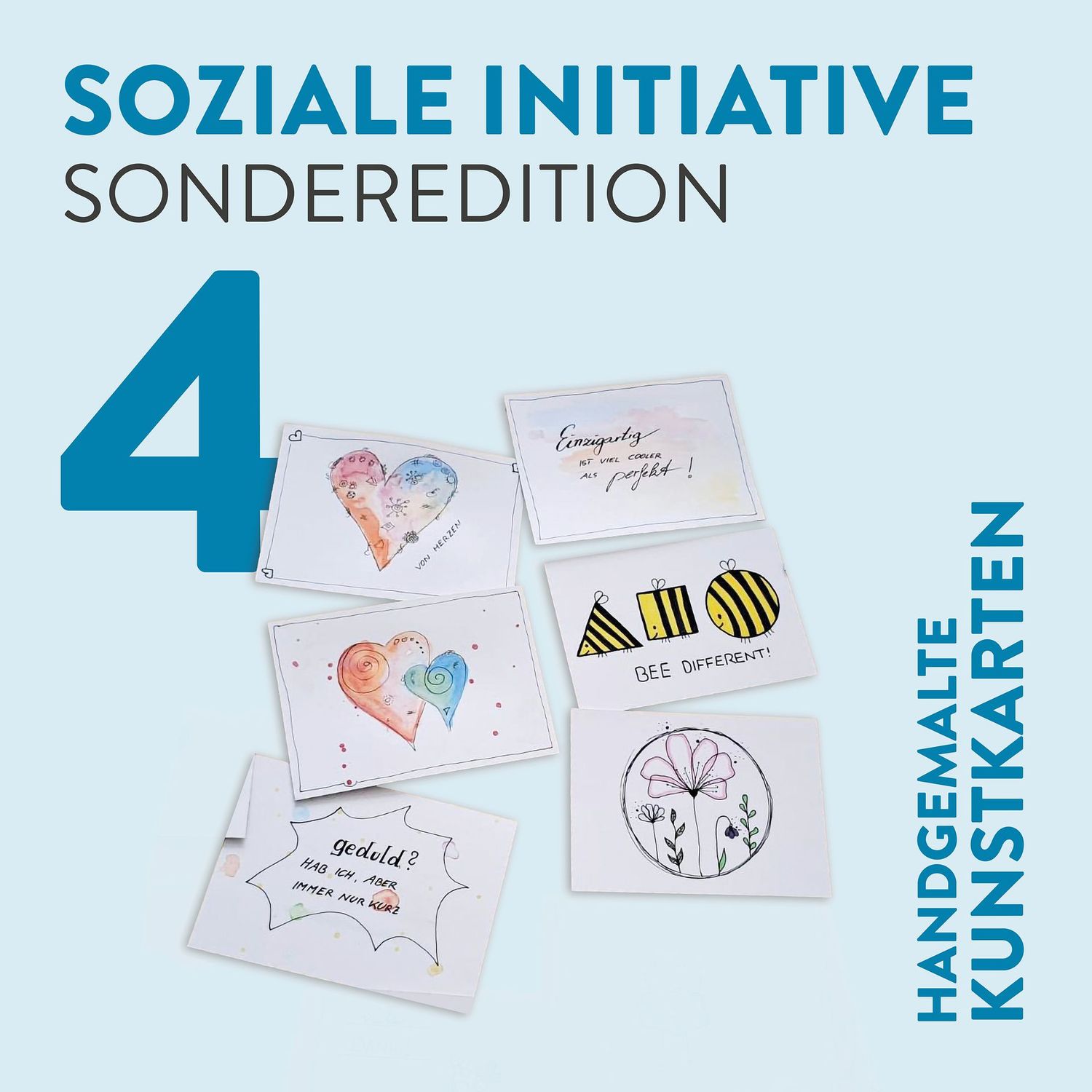 4 Handgemalte Kunstkarten (inkl. 8 EUR Spende)
