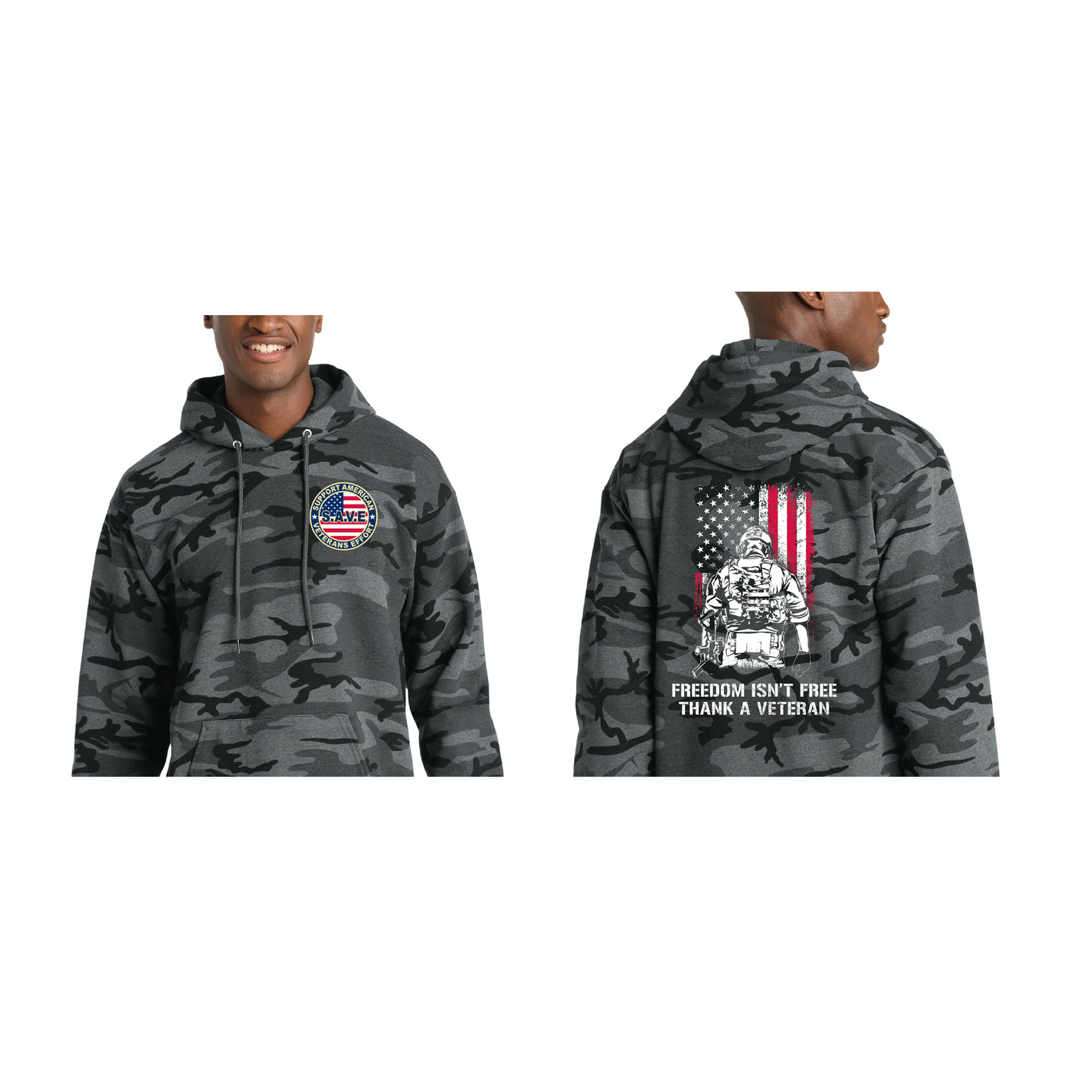SAVE CAMO HOODIES, Colour: BLACK HEATHER CAMO/FREE, Size: S