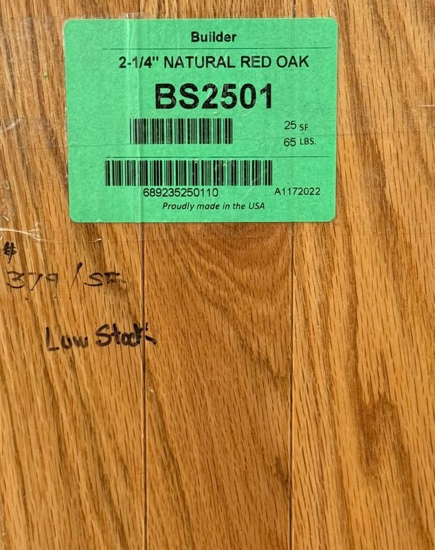 2-1/4&quot; Natural Red Oak BS2501 (25 SF)