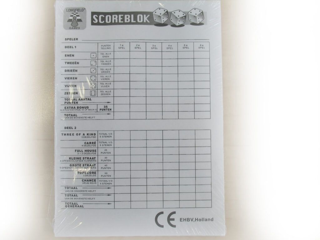 Scoreblok Yahtzee 100 vel
