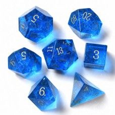 Glazen Dice Set in Tin Box - Shattered Blauw Glazen Dice Set in Tin Box - Shattered Blauw