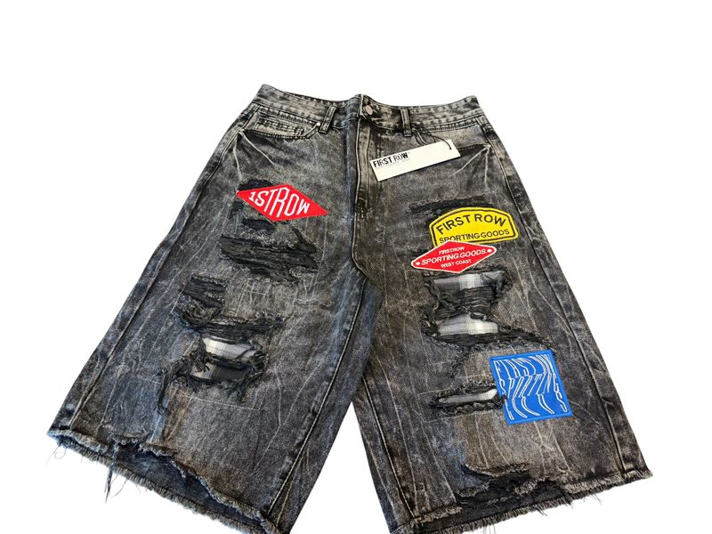 First Row - Denim Jorts with Patches Cut Off