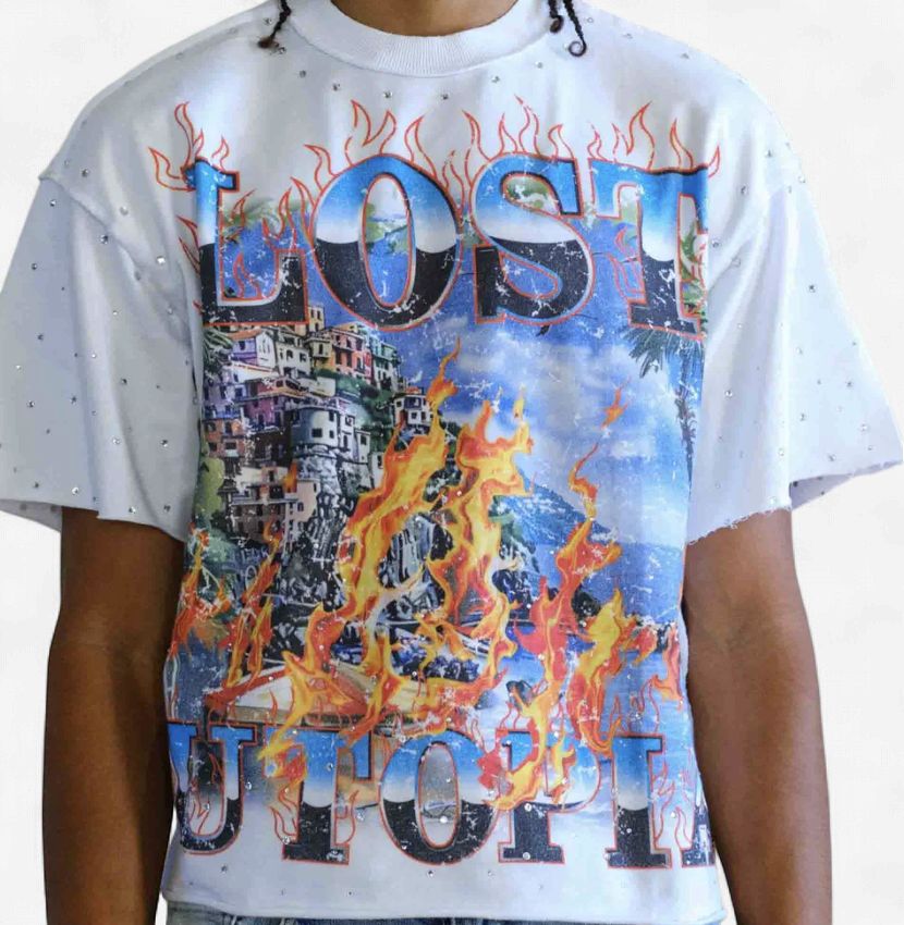 First Row-LOST UTOPIA BURNING FLAME TEE, Shirt Size: s