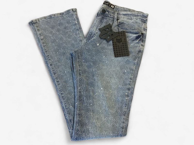 Blue Rhinestone Covered Stacked Flare