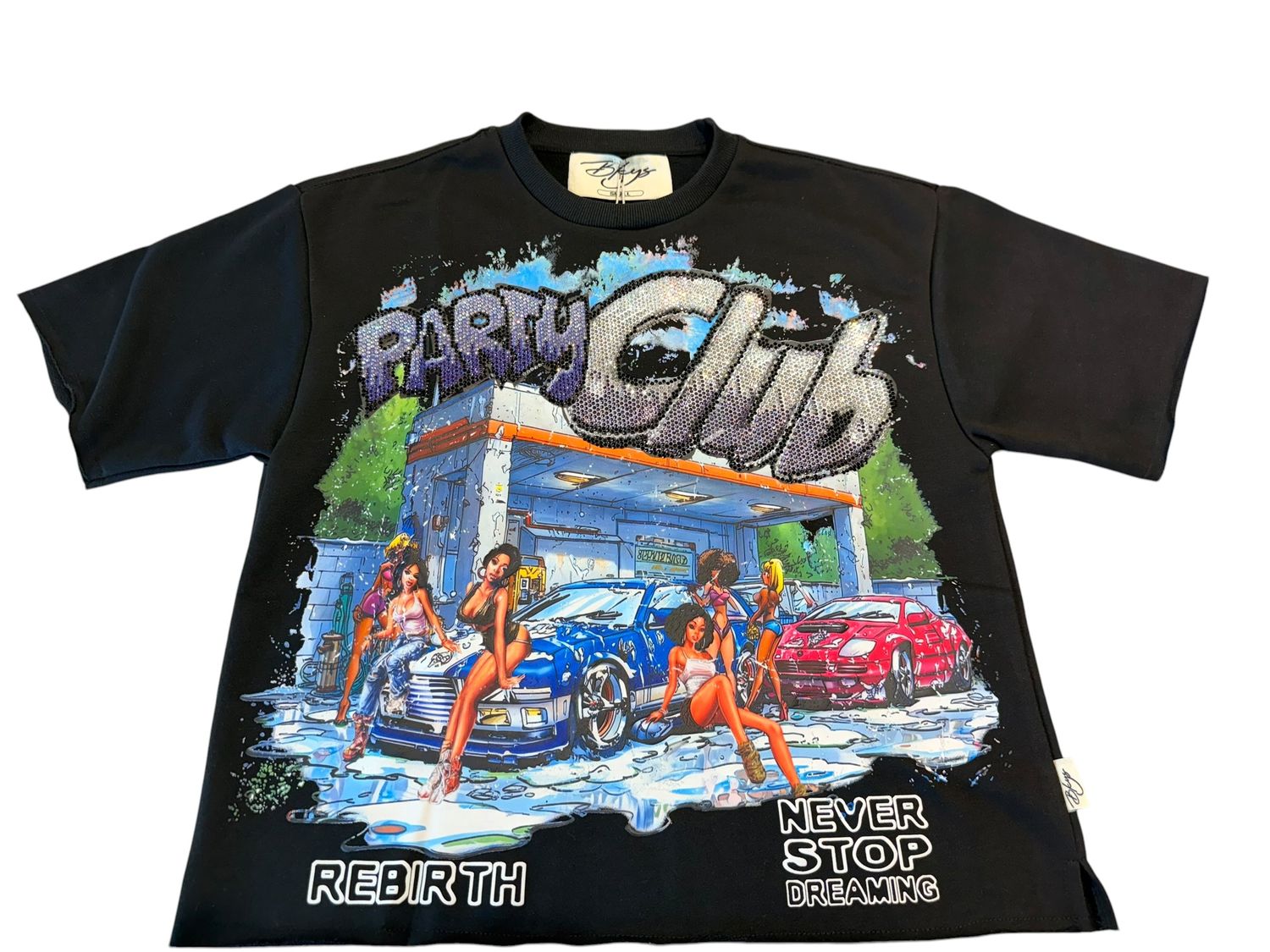 PARTY CLUB CROPPED TEE, Color: Black, Size: S