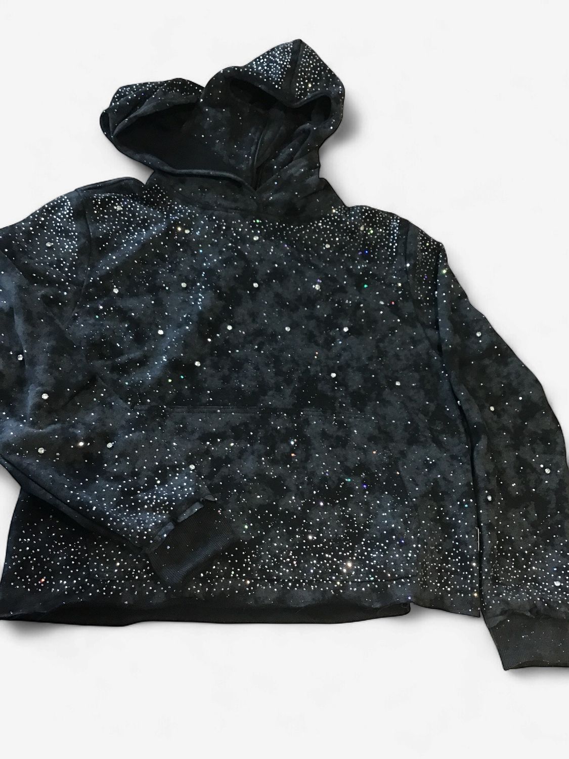 STONE RIVET CROPPED HOODIE, Color: Black, Size: S