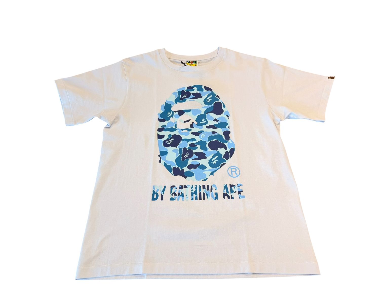 BAPE WHITE BLUE HEAD TEE, Color: White/Blue, Size: S