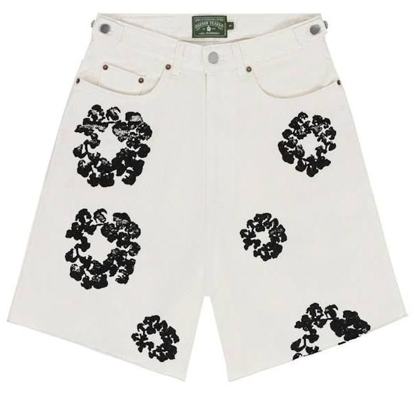 Denim Tears Denim Shorts, Color: Black/White, Shirt Size: S