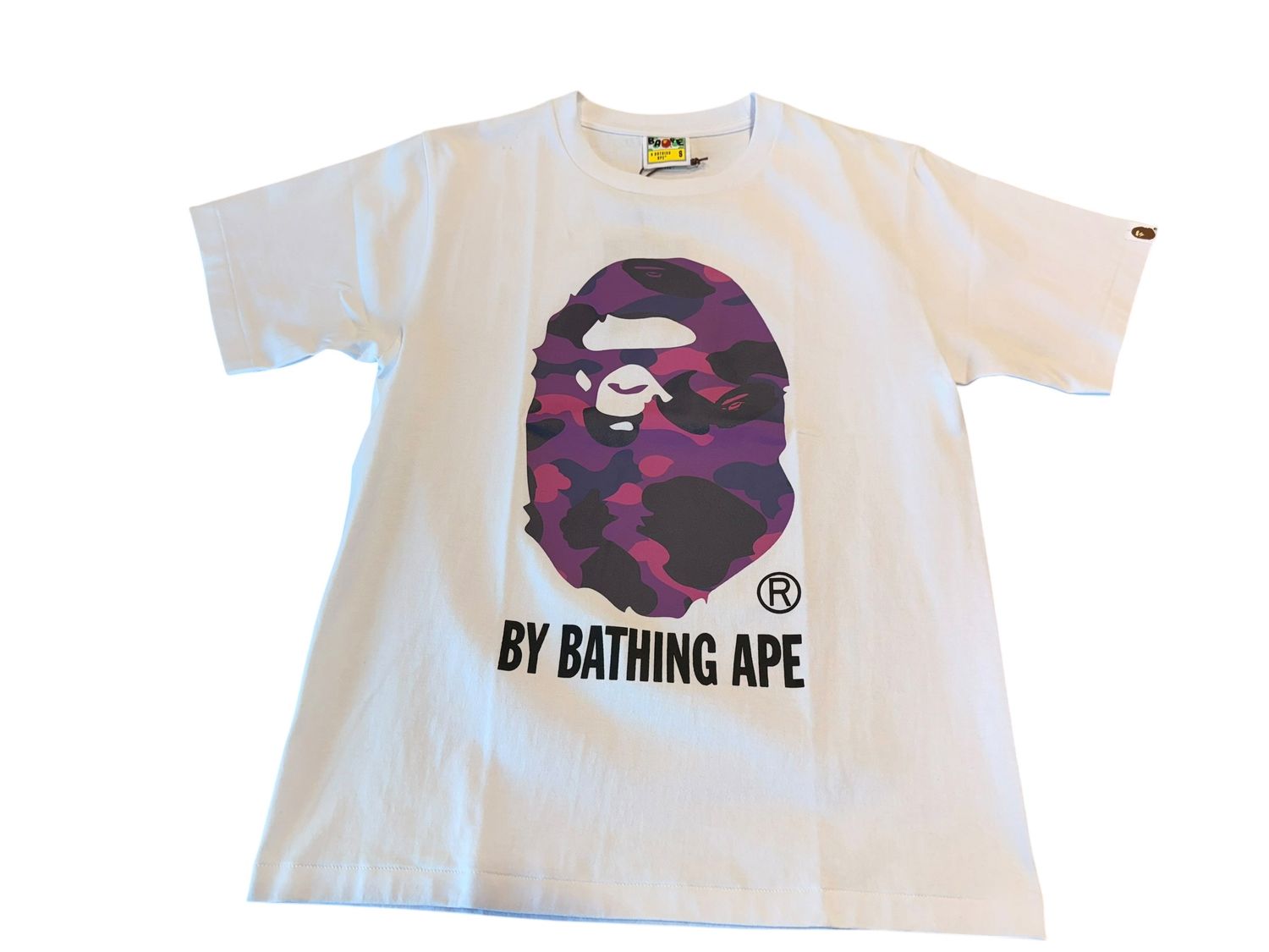 BAPE WHITE PURPLE HEAD TEE, Shirt Size: S