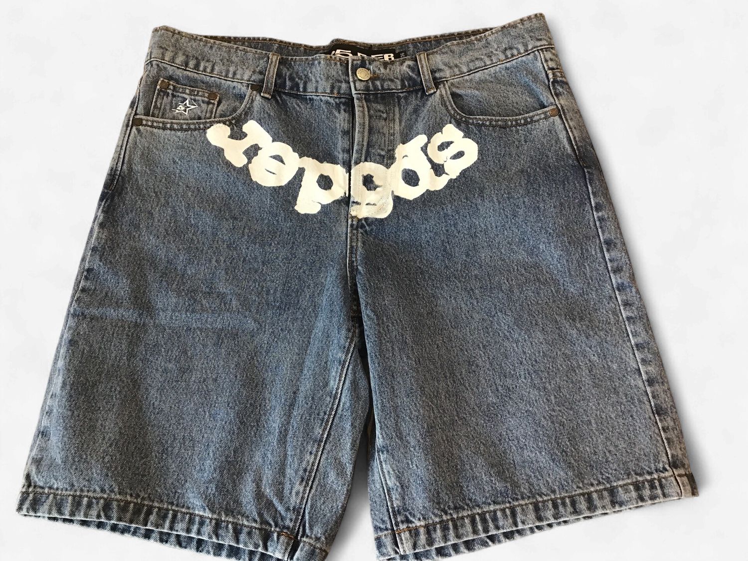 Sp5der OG Logo Denim Short, Color: Blue, Size: 30