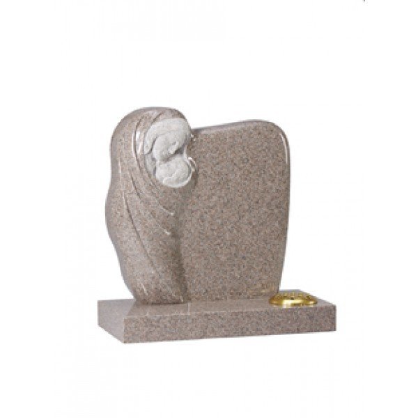 EC222 Carnation Granite Carved Madonna and Child Memorial