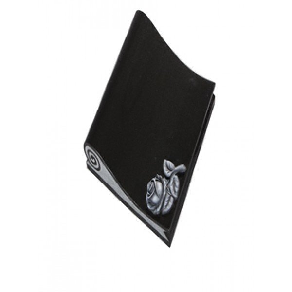 EC263 Black Granite Scroll Shaped Tablet with Carved Rose