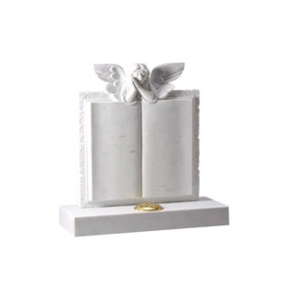 EC190 White Marble memorial with an Angel overlooking a book.
