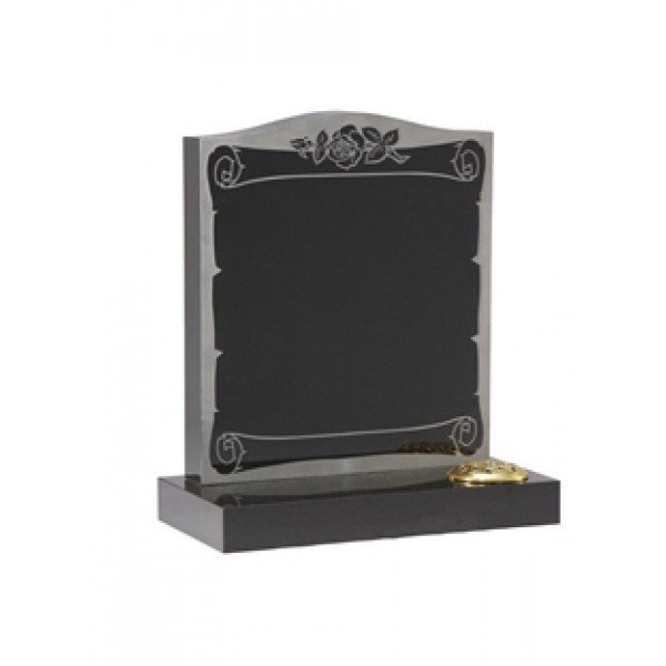 EC30 Black Granite headstone with sandblasted scroll design.