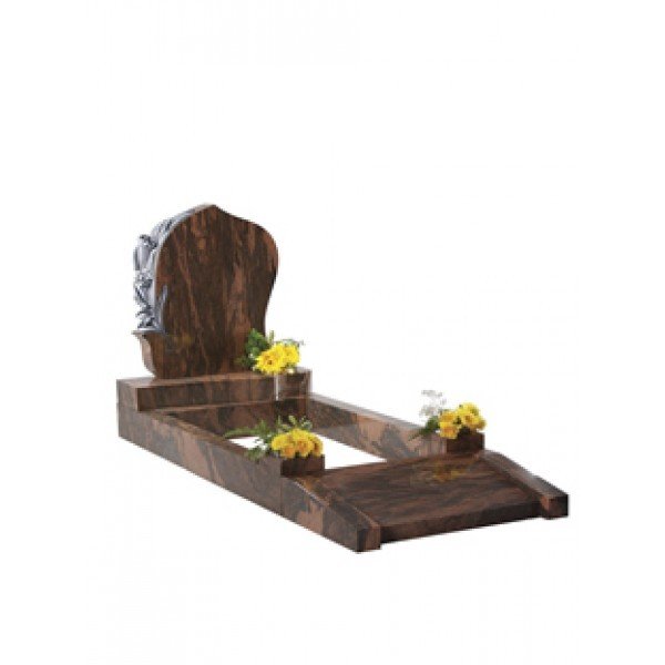 EC104 Brown Granite Modern Memorial with Carved Flowers